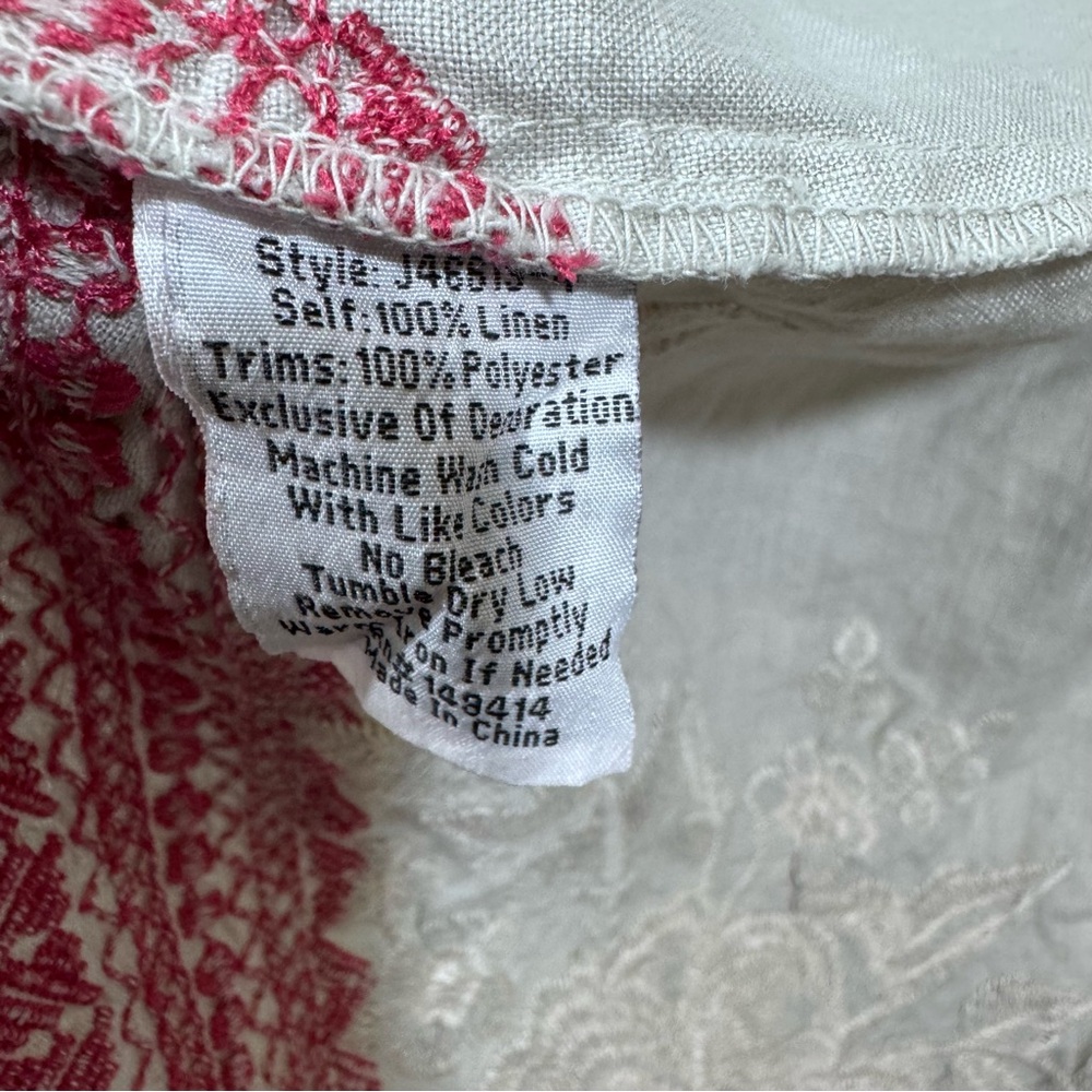 Johnny Was Camille Draped Cardigan Embroidered Natural Linen Gray Pink Size M - Picture 6 of 6